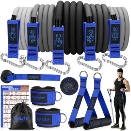 WALITO Resistance Bands Set - Exercise Bands with Handles, Door Anchor, Legs Ankle Straps, for Heavy Resistance Training, Physical Therapy, Muscle Training, Yoga, Home Workouts, Gym (Blue 200Lbs)