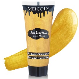 MEICOLY Cream Metallic Gold Face Body Paint,2.37Oz Large Tube Water Based Full Body Paint,Professional Gold Face Paint for Halloween Stage SFX Special Effects Cosplay Makeup
