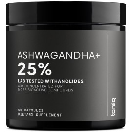 Toniiq Ashwagandha - Ultra High Potency 40:1 Extract with 25% Withanolides - Wild Harvested in India - Highly Concentrated & Third-Party Lab Tested - 60 Capsules