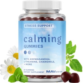 Calming Ashwagandha Gummies for Teens | Stress Relief Supplement with Theanine, GABA, Chamomile & Lemon Balm Calm Sleep Gummies | Natural Raspberry Flavor, Non-GMO, Third-Party Tested | 60 Ct