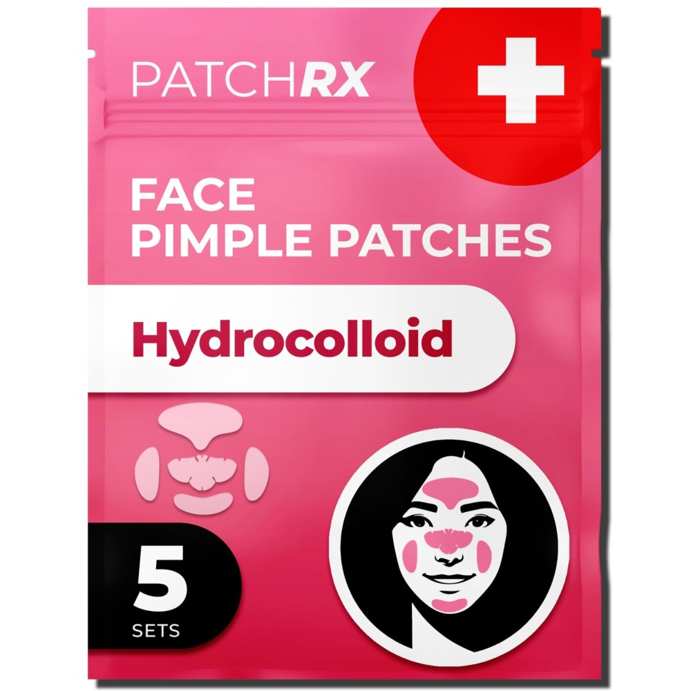 PatchRx Full Face Pimple Patches (5 Sets), Hydrocolloid Pimple Mask, Large Pimple Patches, Full Hydrocolloid Mask