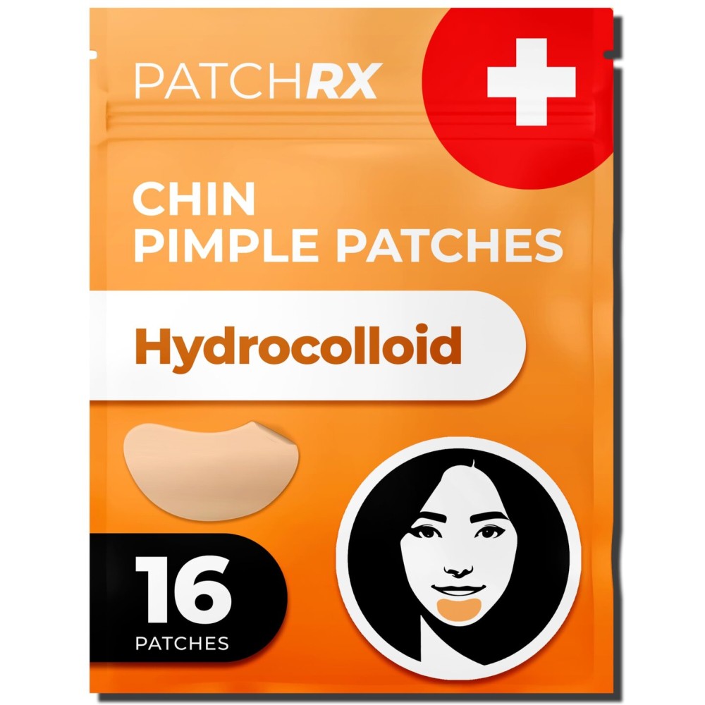 PatchRx Chin Pimple Patches (12 Pack), Chin Acne with Large Hydrocolloid Acne Patches For Blemishes on Chin, Cheek, Forehead