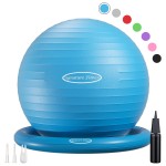 Fitvids Balance Ball with Inflatable Ring Base Kits, 65cm 26-inch Anti-Burst and Slip Resistant Exercise Yoga Chair for Home or Office Desk, Includes Air Pump, Blue