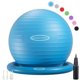 Fitvids Balance Ball with Inflatable Ring Base Kits, 65cm 26-inch Anti-Burst and Slip Resistant Exercise Yoga Chair for Home or Office Desk, Includes Air Pump, Blue