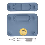 BUSY BABY Silicone Mat Bundle - 1 Original Mat Plus 1 Mini Mat, New Stronger Suction Cups, 6 Straps to Secure Baby Essentials and Keep Them Off The Floor, Baby Led Weaning, Wet Bag Included (Pewter)