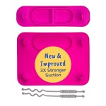 BUSY BABY Silicone Mat Bundle - 1 Original Mat Plus 1 Mini Mat, New Stronger Suction Cups, 6 Straps to Secure Baby Essentials and Keep Them Off The Floor, Baby Led Weaning, Wet Bag Included (Pink)