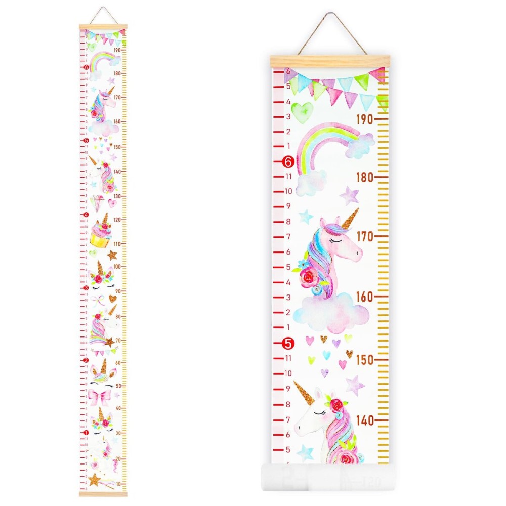Mibote Baby Growth Height Chart Handing Ruler Wall Decor for Kids, Canvas Removable Height Growth Chart 79 x 7.9 (Unicorn)