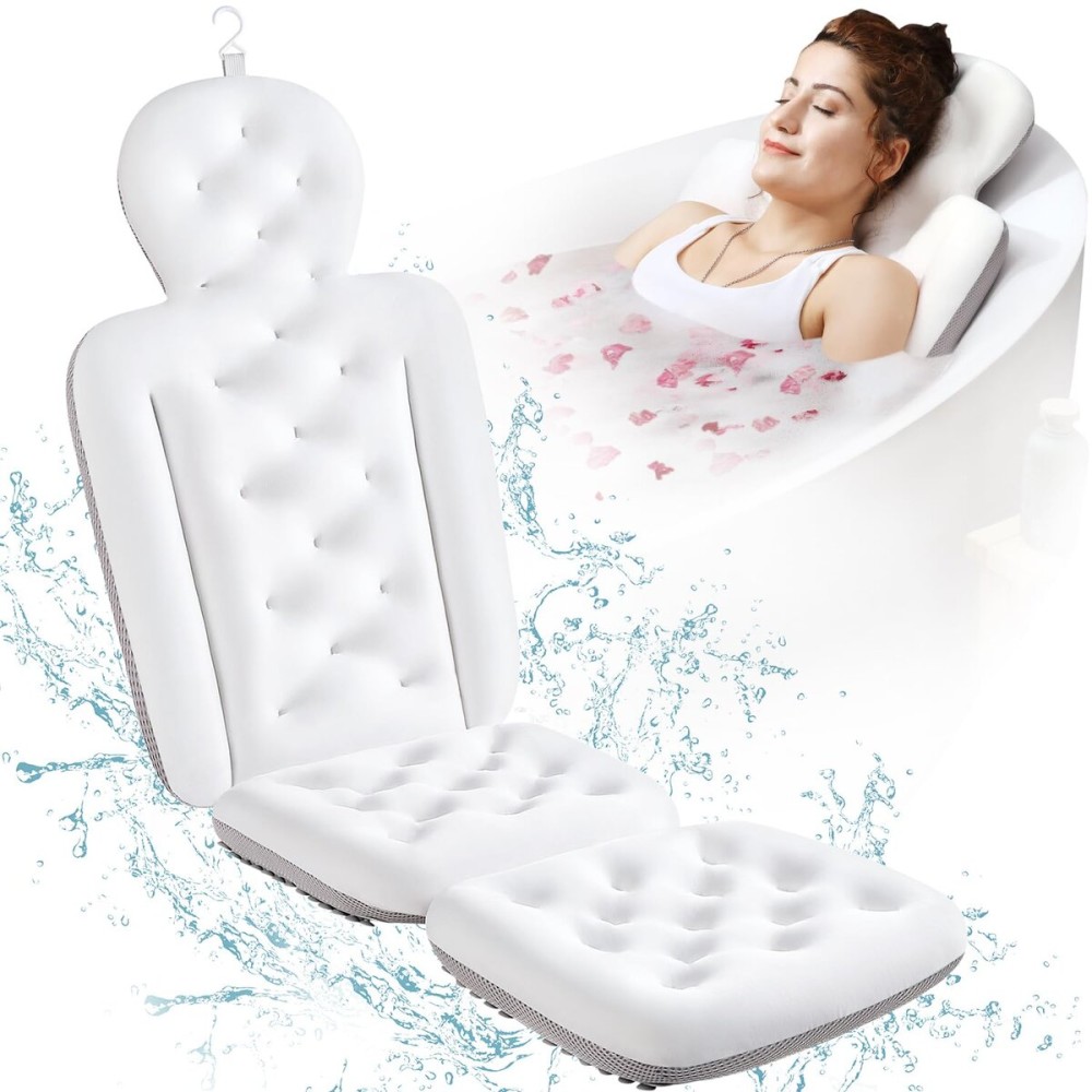 Full Body Bath Pillow for Bathtub, Thick Bathtub Cushion with Laundry Bag, Luxury Tub Pillow for Bath for Headrest Neck and Back Support White 51 x 16