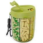 PULIV Large Pill Bottle Organizer, Supplement Organizer for Holding 6 Various Vitamins, Pill Box Case with Anti-Mixing & Wide Opening Design, Easy to Retrieve Meds and 20 Pcs Stick-on Labels, Green