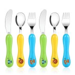 Lehoo Castle 6 Pieces Toddler Utensils, Kids Silverware for 2 3 4 Years Old, Stainless Steel Knife Fork and Spoon Set with Plastic Handle, Safe Toddler Cutlery (Green)