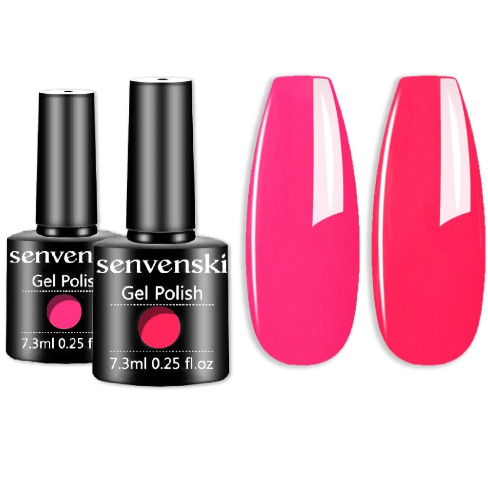 senvenski Pink Gel Nail Polish Kit - UV/LED Soak Off Nail Art Set with Nude Light Baby Hot Bright Pink Colors | Manicure Gift Kit for Women Salon Home Use (CS2-020)