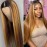Pobokix Highlight Ombre V Part Wigs Human Hair Straight Balayage Blonde V Part Human Hair Wigs Glueless Clip in Half Wigs for Black Women 180% Density 22inch T1BP4/27