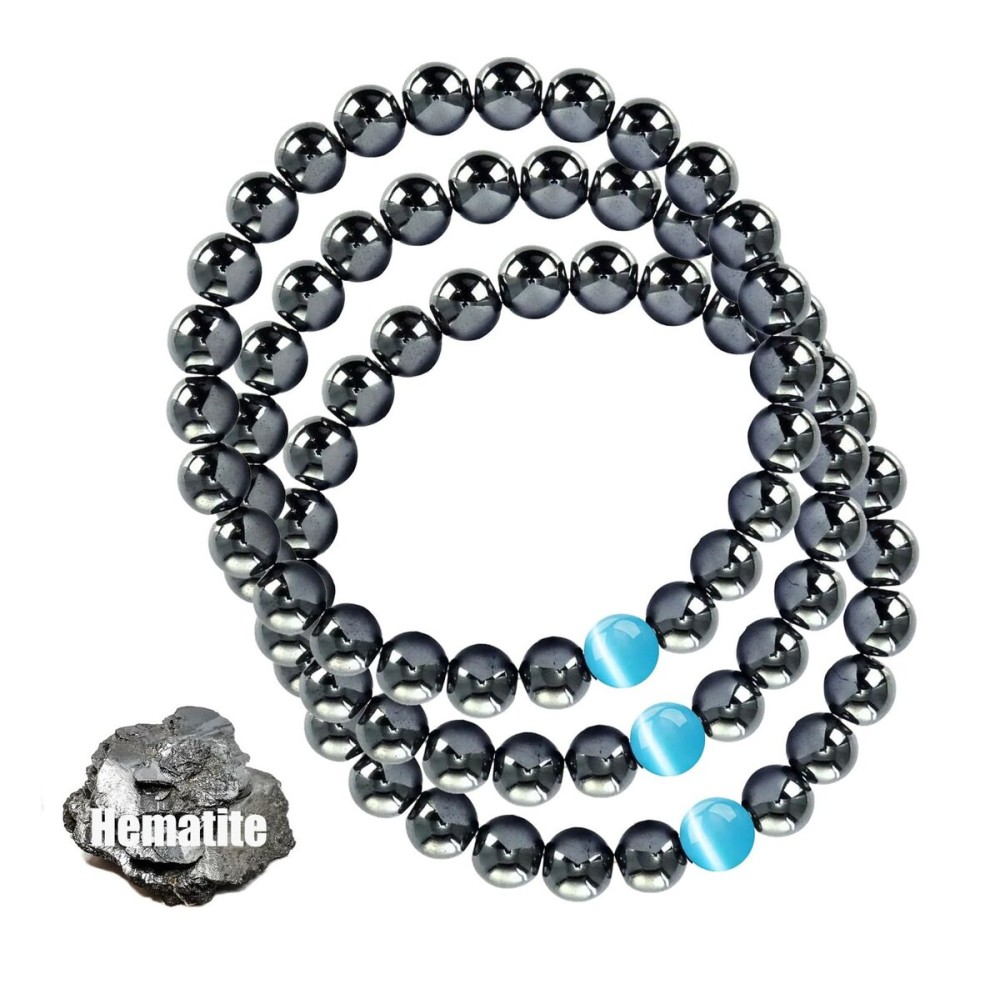 STCORPS7 Magnetic Bracelet Arthritis, Energy Healthy Jewelry, Therapy for Sleep, Crystal Bracelets Bring Luck, Prosperity and Happiness (3Pcs Hematite+Blue), 9.4 inch