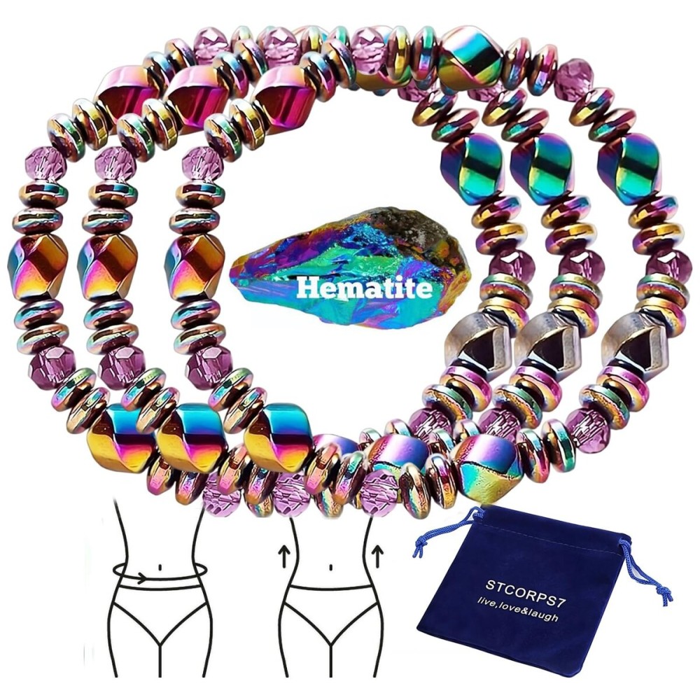 STCORPS7 Magnetic Bracelet Arthritis, Energy Healthy Jewelry, Therapy for Sleep, Crystal Bracelets Bring Luck, Prosperity and Happiness (3Pcs Colorful), 9.4 inch