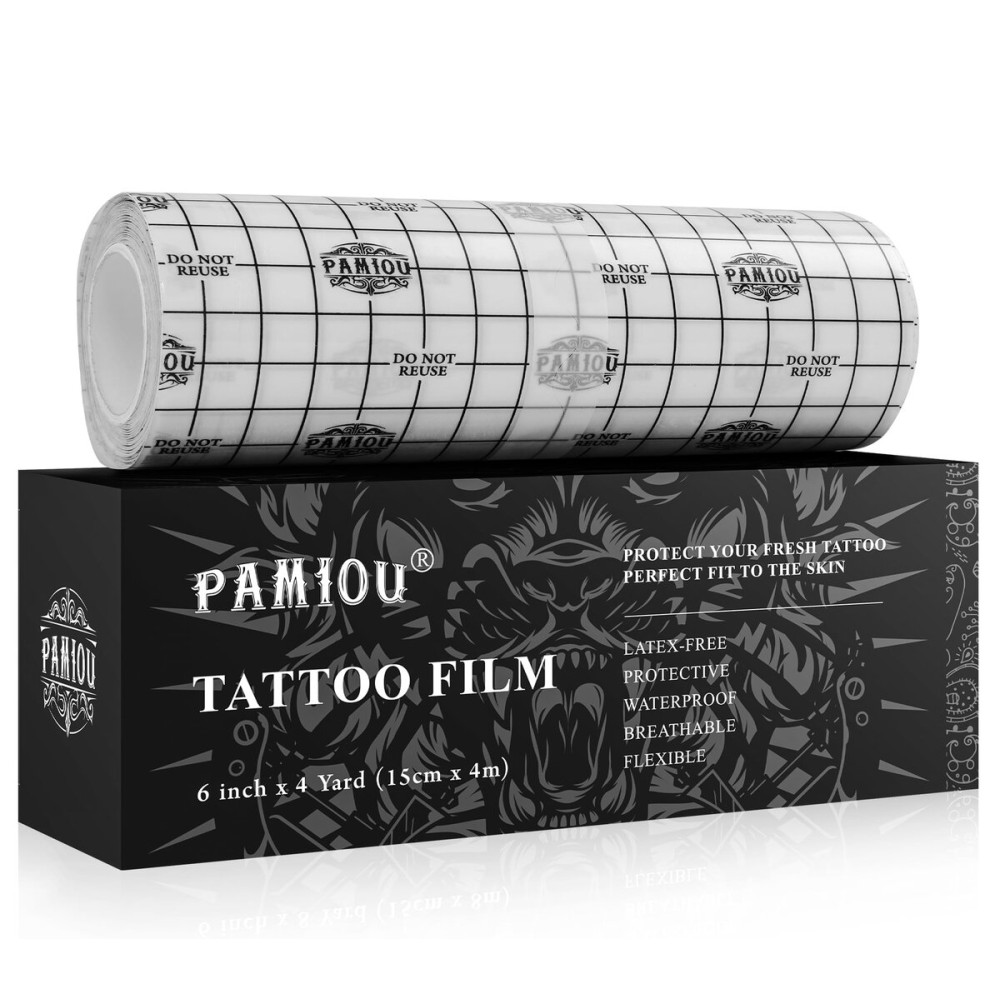 Pamiou Second Skin Tattoo Cover Up Patch - 6 Inches x 4 Yards Tattoo Aftercare Bandage Wrap, Breathable, Waterproof, Transparent, Latex-Free Film, Protective Tape for Skin Recovery