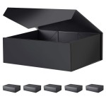 BLK&WH 6 Large Gift Boxes 13.5x9x4.1 Inches, Black Collapsible Groomsman Gift Boxes with Magnetic Lids (Matte Black)
