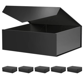 BLK&WH 6 Gift Boxes - 11.5x8.1x3.8 Inches, Large Black Magnetic Groomsman Boxes with Lids (Matte Black)