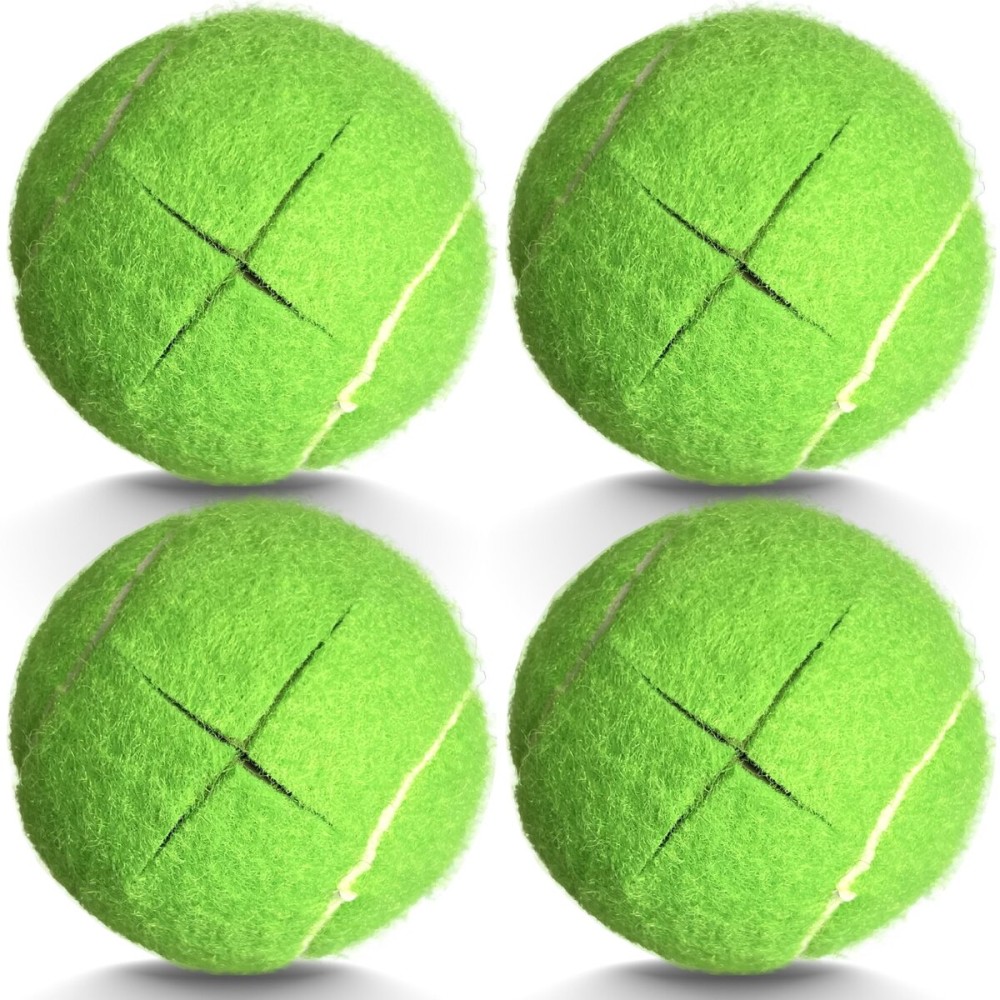 HPWFHPLF Precut Tennis Balls for Walkers, 4 PCS Heavy Duty Long Lasting Glide Balls - Precut for Easy Installation, Universal Felt Pads for Walker Legs & Furniture, Floor Protectors (Green)