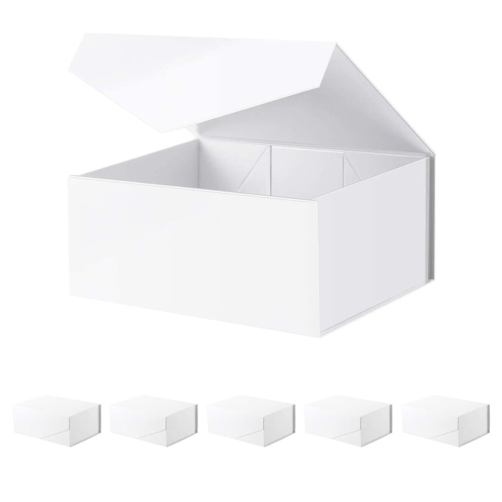 BLK&WH 6 Collapsible Gift Boxes 9x6.5x3.8 Inches, White Bridesmaid Proposal Boxes with Magnetic Closure Lids (Glossy White)