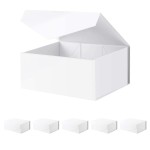 BLK&WH 6 Collapsible Gift Boxes 9x6.5x3.8 Inches, White Bridesmaid Proposal Boxes with Magnetic Closure Lids (Glossy White)