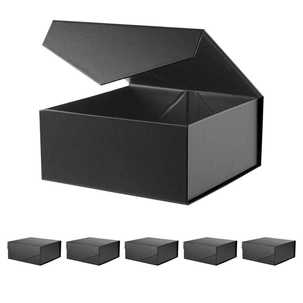 BLK&WH 6 Collapsible Groomsman Gift Boxes with Magnetic Lids, 7.5x7.5x3 Inches (Matte Black)