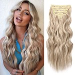 NAYOO Clip in Hair Extensions for Women 20 Inch Long Wavy Curly Dirty Blonde Hair Extension Synthetic Hair Extension Hairpieces (6PCS, Dirty Blonde)