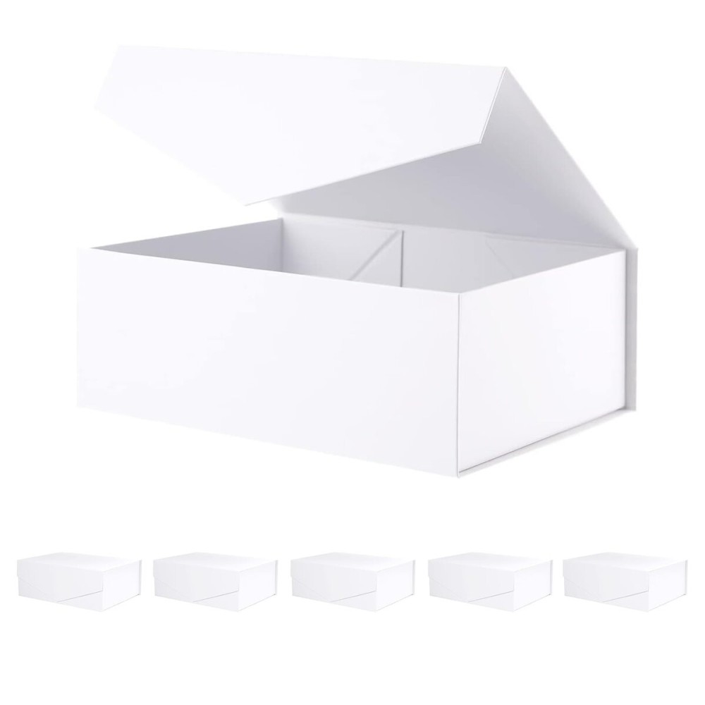 BLK&WH 6 Collapsible Gift Boxes with Magnetic Lids, Bridesmaid Proposal Boxes, Matte White (10.5x7.7x3.8 Inches)