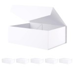 BLK&WH 6 Collapsible Gift Boxes with Magnetic Lids, Bridesmaid Proposal Boxes, Matte White (10.5x7.7x3.8 Inches)