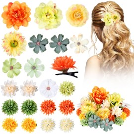 BBTO 21 Pcs Flower Hair Clip Rose Hair Clips Barrettes for Women Flower Accessories Boho Bride Claw Clip Hairpin Brooch Pin Headpiece for Wedding(Yellow, Green)