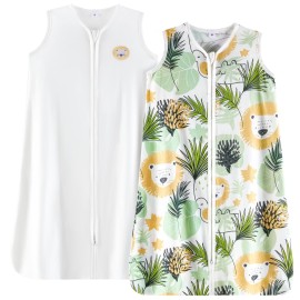 TILLYOU 2 Pack Infant Sleep Sack 0-6 Months 100% Cotton Wearable Blanket 0.5 TOG Sleeveless Summer Sleep Sacks with 2-Way Zipper, Pursuit of Greenery and White