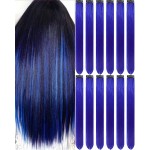Olldag 12 PCS Blue Hair Extensions Clip in, 22 Inch Colored Hair Extensions Party Highlights Long Straight Synthetic Hairpieces for Women Kids Girls