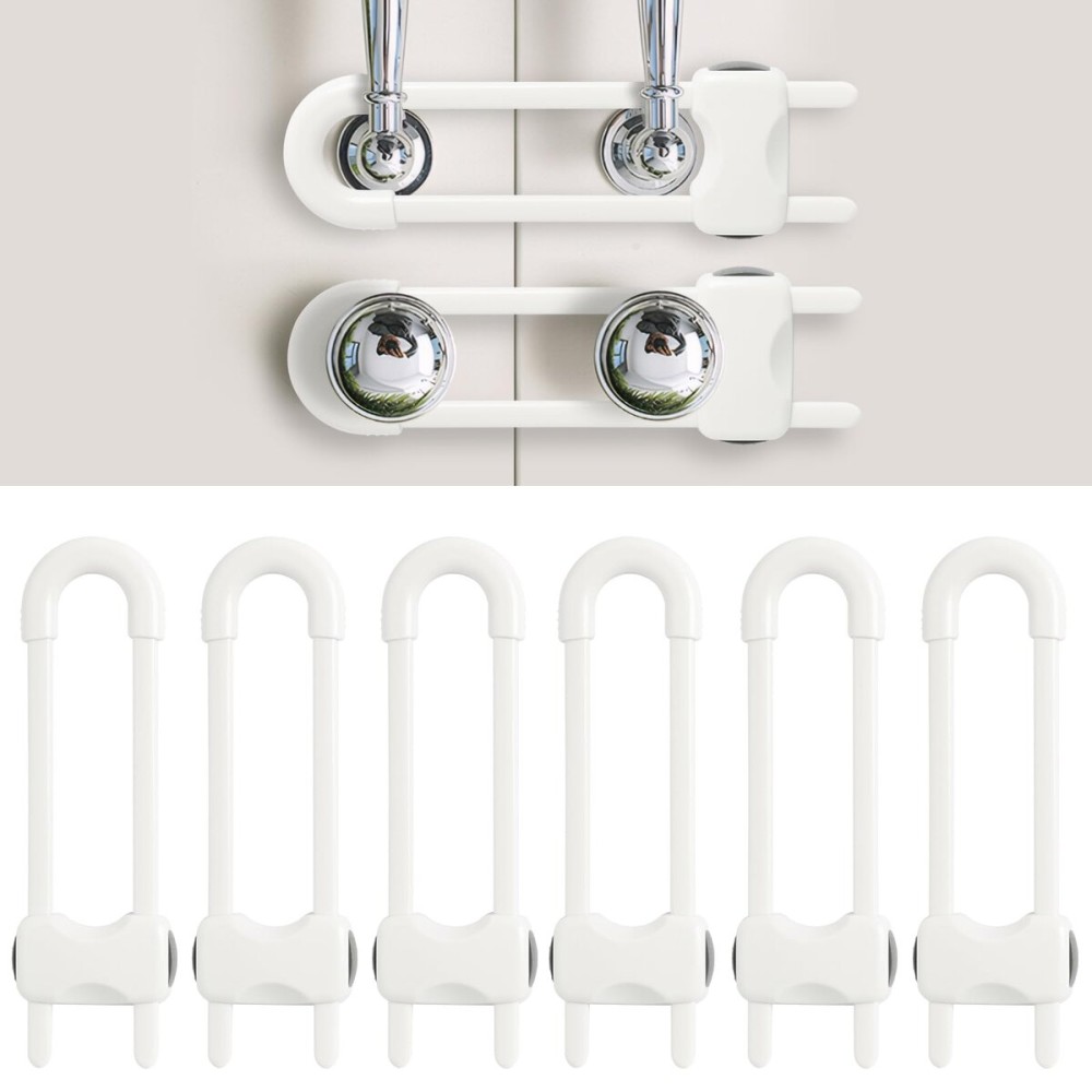 Baby Proofing Cabinets, Sliding Cabinet Locks for Babies, Adjustable U Shaped Baby Safety Locks, Childproof Cabinet Latch for Kitchen, Bathroom, Drawer, Cupboard Doors Knobs & Handles (6 Pack White)
