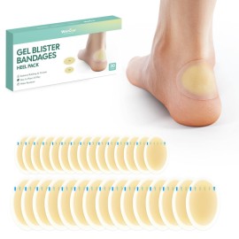 Gel Blister Hydrocolloid Bandages - Welnove 30ct Blister Cushions (Heel Pack) - Blister Bandages for Heel, Toe & Foot - Blister Pads for Prevention & Recovery - Water Resistant