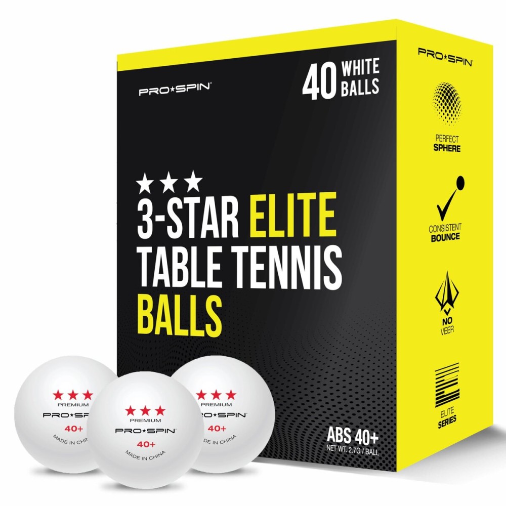 PRO-SPIN Ping Pong Balls - 3-Star Premium White Table Tennis Balls | High-Performance 40+ ABS Professional Quality (Competition Quality, 40-Pack)