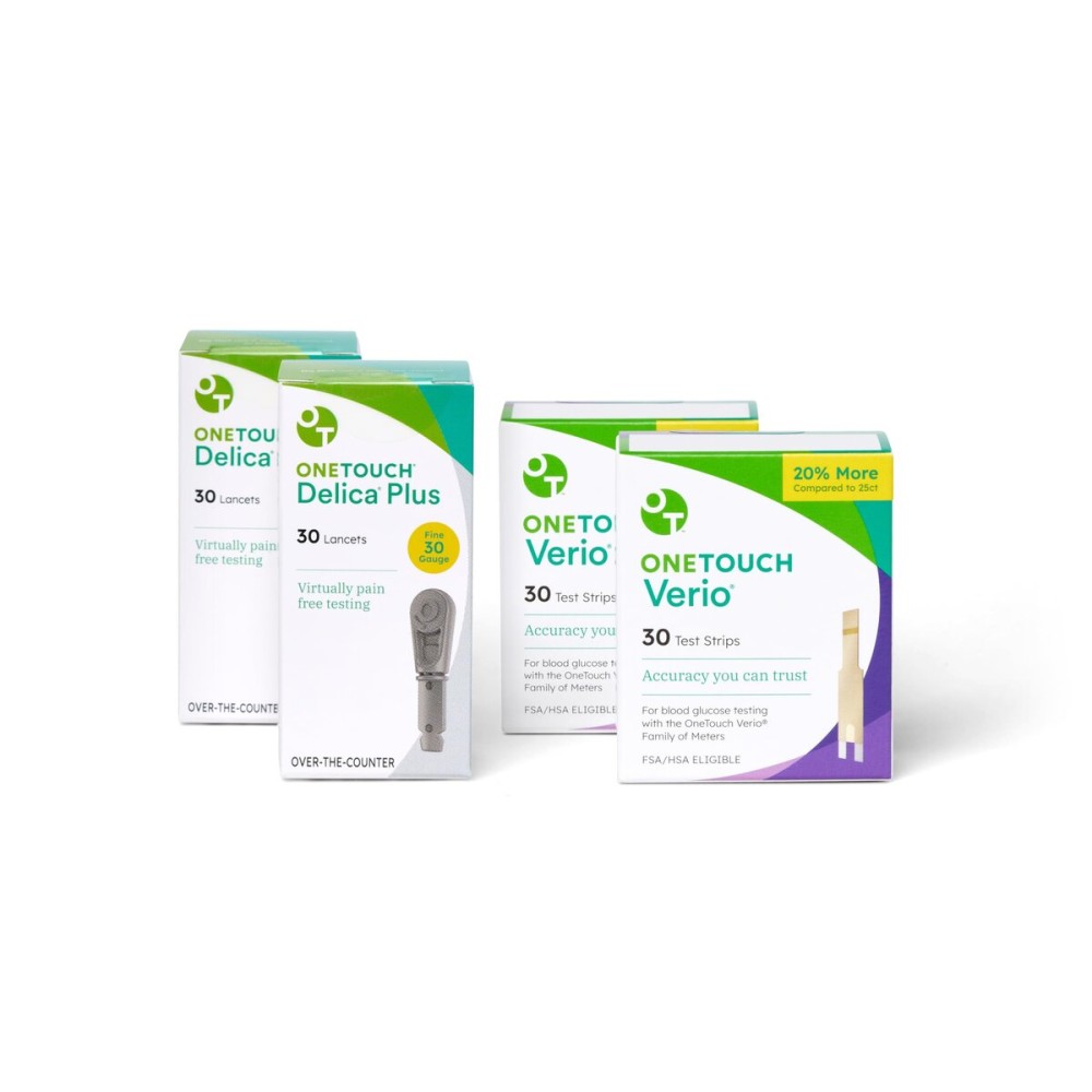 OneTouch Delica Plus Lancets & OneTouch Verio Test Strips Bundle - Fine 30-Gauge - for Diabetes Testing - Diabetic Supplies for Blood Sugar Monitor - Includes 60 Test Strips & 60 Lancets