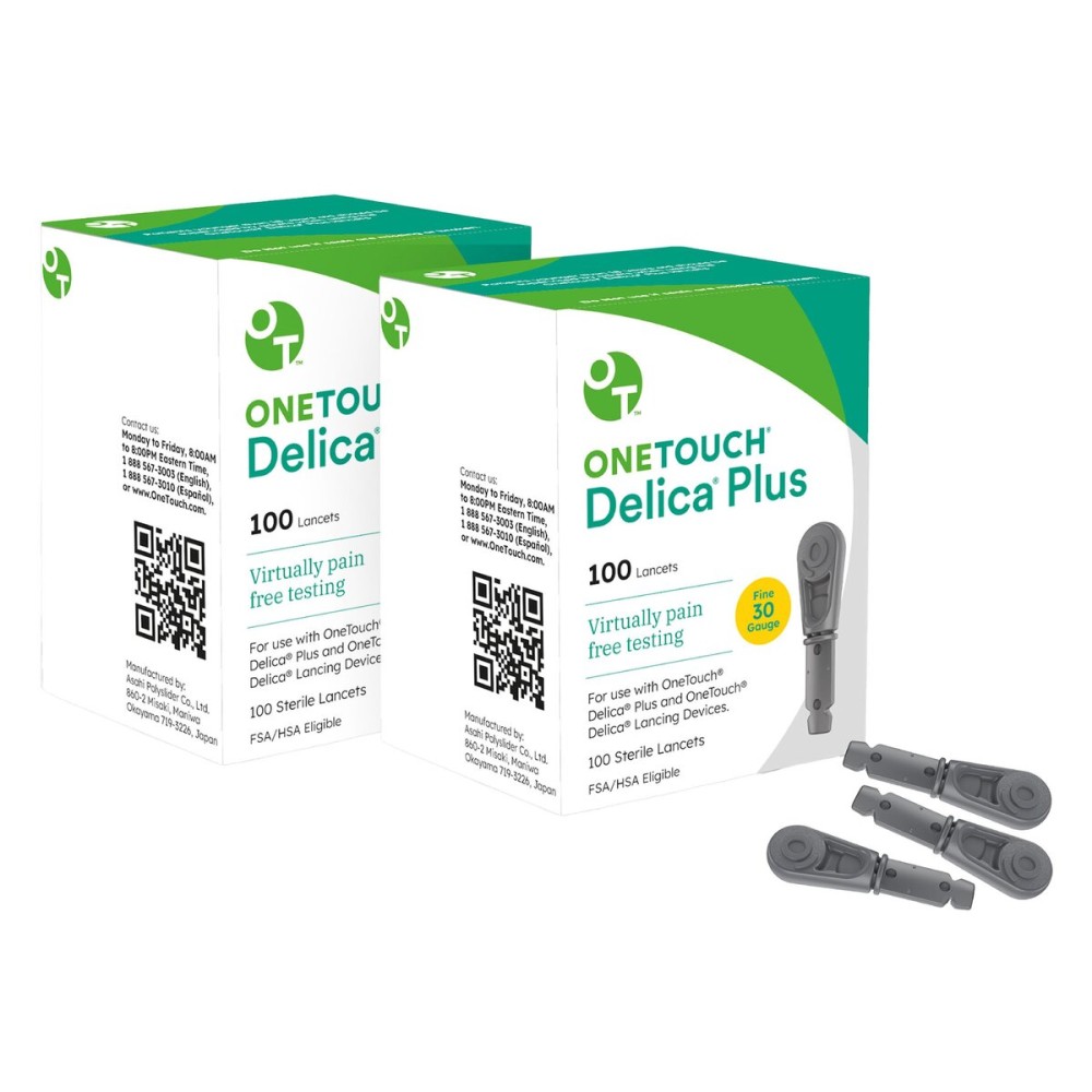 OneTouch Delica Plus Lancets for Diabetes Testing - Fine 30-Gauge Lancets for Blood Test - Diabetic Supplies for Blood Sugar Monitor - for Lancing Device, 200 Count
