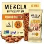Mezcla Puff Crispy Protein Bars, Gluten Free & Vegan Protein Bars, 10g Protein, Alt for Crispy Rice Treat, Granola Bars & Breakfast Bars, Healthy Snacks for Adults, Almond Butter Chocolate, 12 Pack