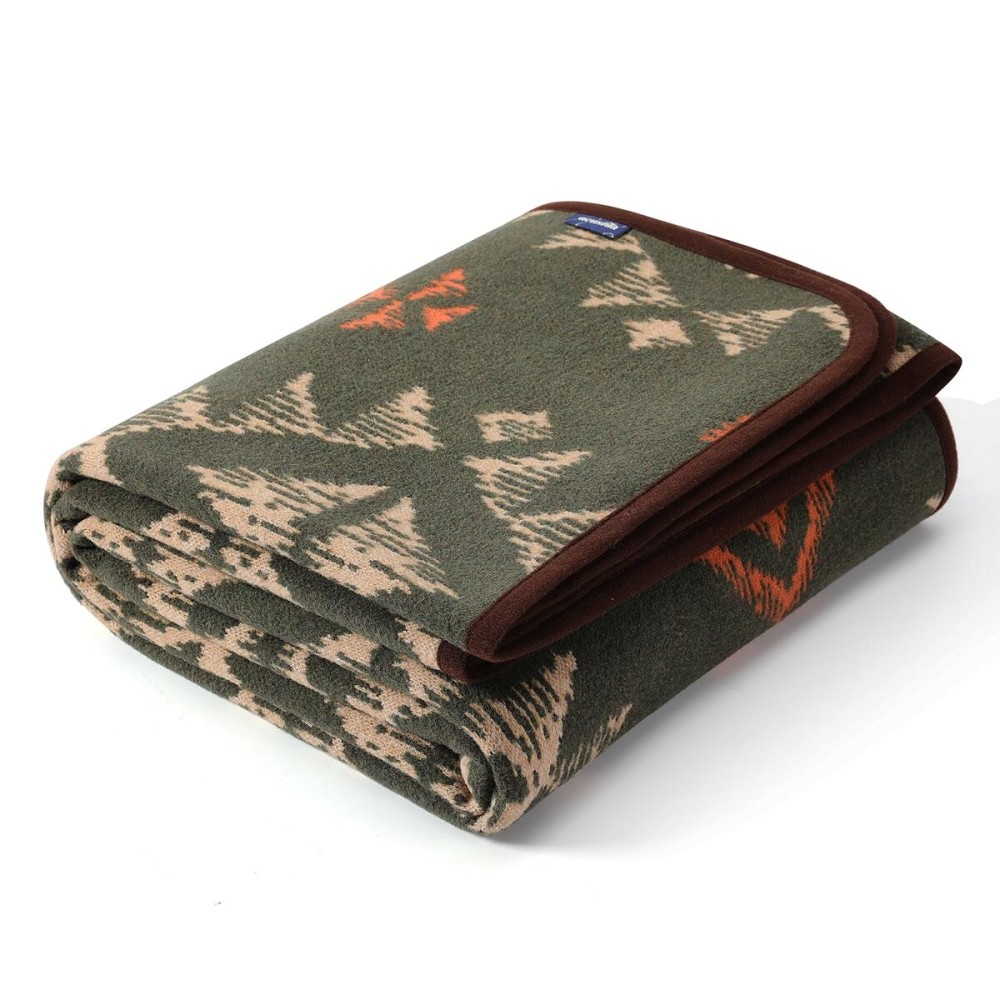 ACUSHLA Merino Wool Blanket - Soft Warm Thick Washable Large Throw Blanket for Camping Bed Couch Outdoor Travel All Weather, Navajo Style Green 79X63