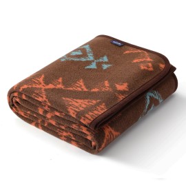ACUSHLA Merino Wool Blanket - Soft Warm Thick Washable Large Throw Blanket for Camping Bed Couch Outdoor Travel All Weather, Navajo Style Brown 79X63