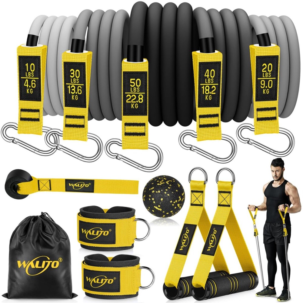 WALITO Resistance Bands Set - Exercise Bands with Handles, Door Anchor, Legs Ankle Straps, for Heavy Resistance Training, Physical Therapy, Muscle Training, Yoga, Home Workouts, Gym (Yellow 150Lbs)