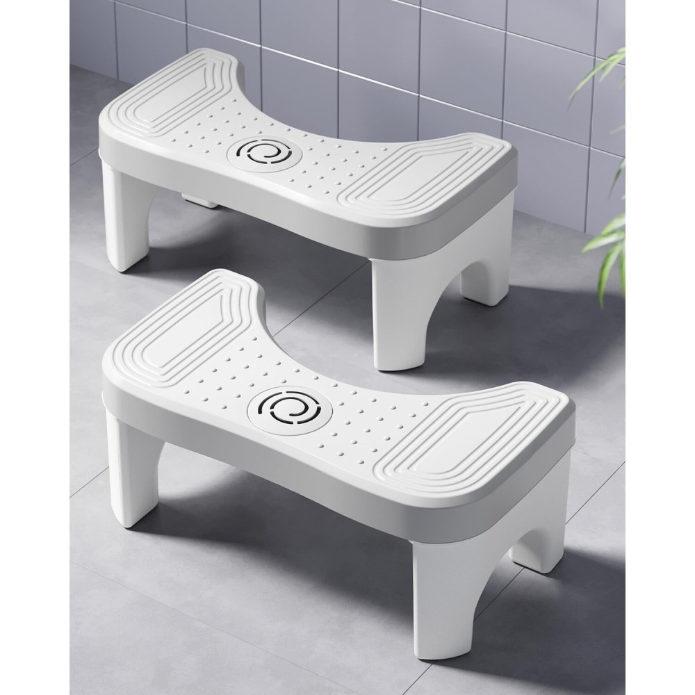 Recximi 2 Pack Toilet Potty Stool Adult, Portable Bathroom Stools for Adults, 7 Inch Step Stool with Fresher Box, Toilet Feet Pooping Stool for Toilet to Help Poop, Grey