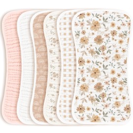 Konssy Muslin Baby Burp Cloths Sets for Unisex- 6 Pack Large 100% Cotton Burping Clothes for Newborn, Baby Girls and Boys
