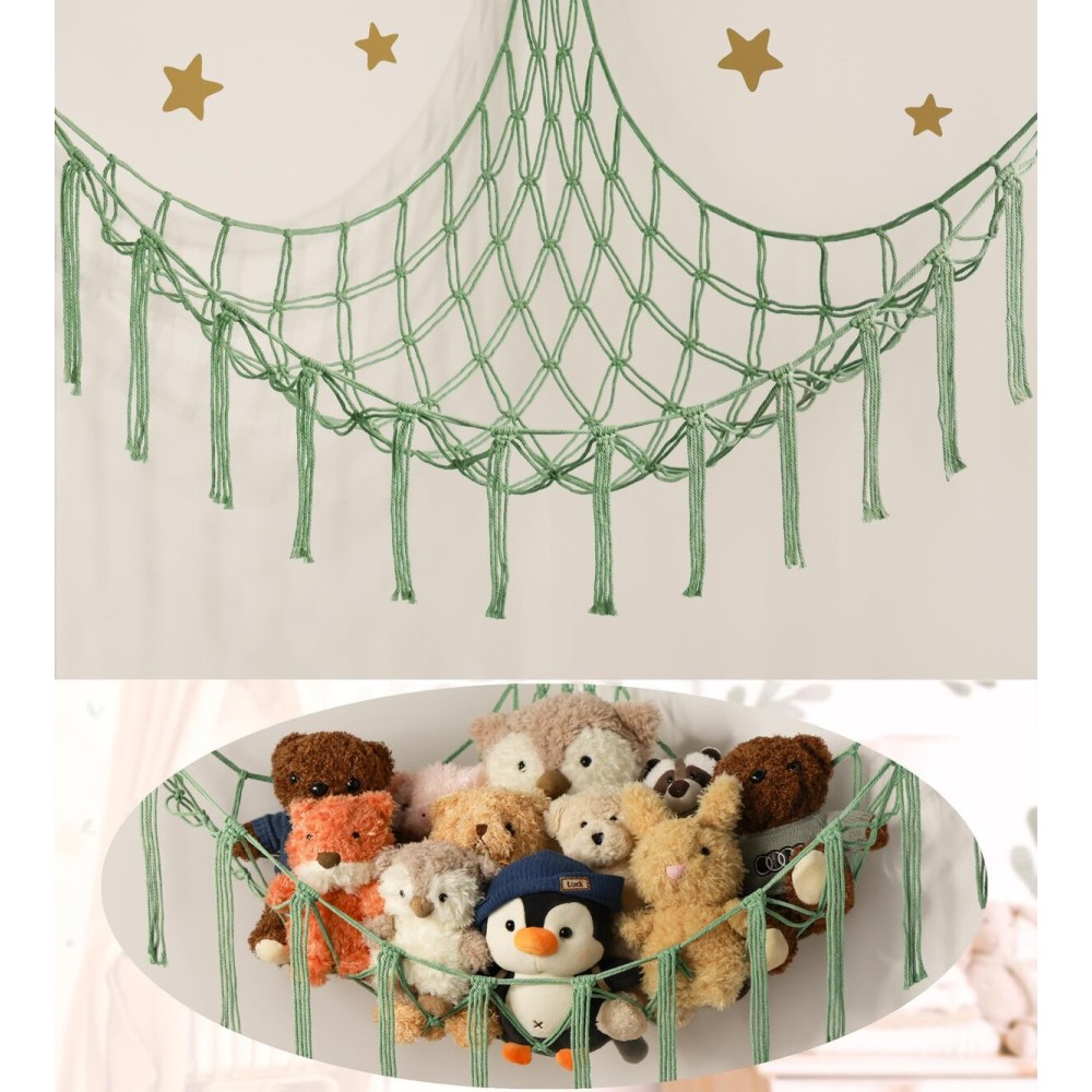 mirolam Stuffed Animal Hammock Corner Net for Toys Storage Hanging Stuff Animal Organizer Holder Matcha Green Room Bedroom Nursery Decor Organization