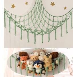 mirolam Stuffed Animal Hammock Corner Net for Toys Storage Hanging Stuff Animal Organizer Holder Matcha Green Room Bedroom Nursery Decor Organization