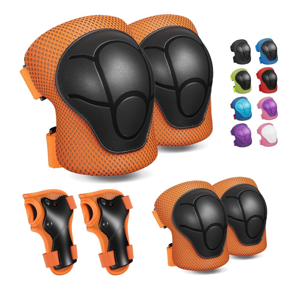 Knee Pads for Kids Knee Pads and Elbow Pads Toddler Protective Gear Set Kids Elbow Pads and Knee Pads for Girls Boys with Wrist Guards 3 in 1 for Skating Cycling Bike Rollerblading Scooter-Orange M