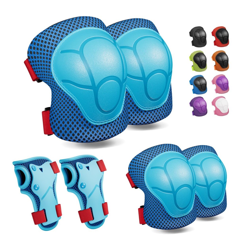 Knee Pads for Kids Knee Pads and Elbow Pads Toddler Protective Gear Set Kids Elbow Pads and Knee Pads for Girls Boys with Wrist Guards 3 in 1 for Skating Cycling Bike Rollerblading Scooter-Blue Red