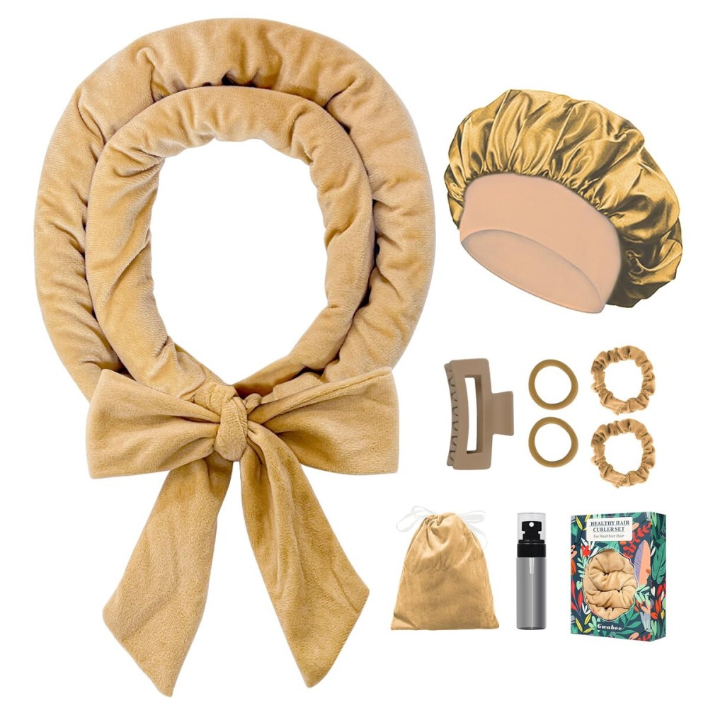 Gwabee 70 Soft Hair Curlers for Overnight Curls - No Heat Curl Wrap with 9 Rods for Long Hair, Khaki