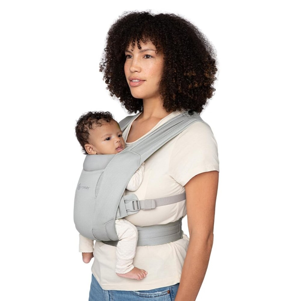 Ergobaby Embrace Baby Carrier Newborn to Toddler - Lightweight Ergonomic Baby Carriers - Cozy Essentials (7-25 Pounds), Ponte Knit, Soft Grey