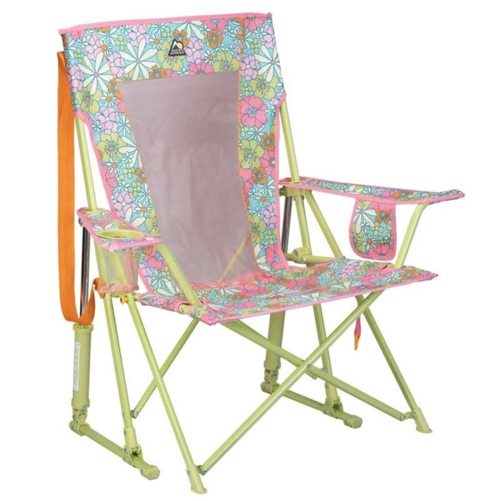 GCI Outdoor Comfort Pro Rocker Camping Chair | Portable Folding Rocking Chair with Durable Armrests & Drink Holder - Floral