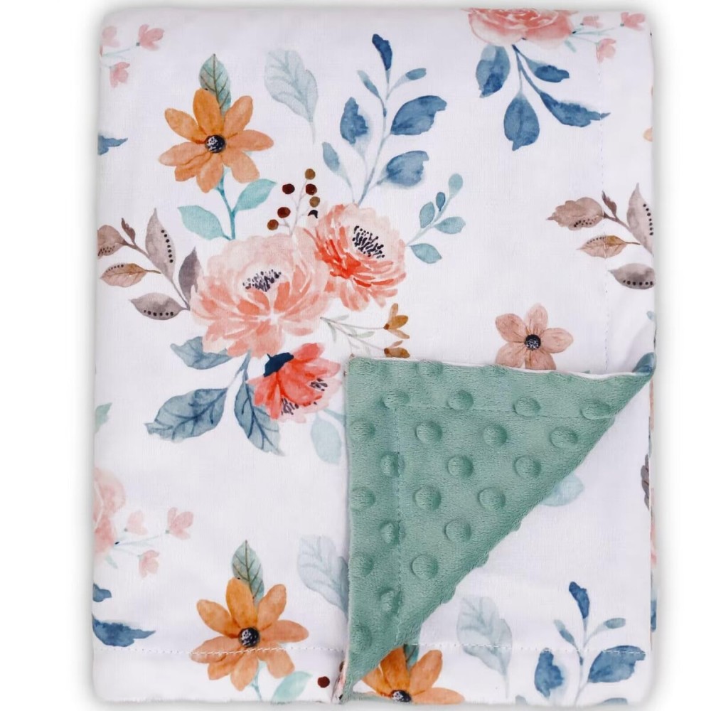 BORITAR Baby Blankets Super Soft Plush Mink Fabric for Girls Boys, Elegant Multicolor Floral Receiving Blankets with Double Layer Dotted Backing for Newborn Toddler, 30 x 40 Inch